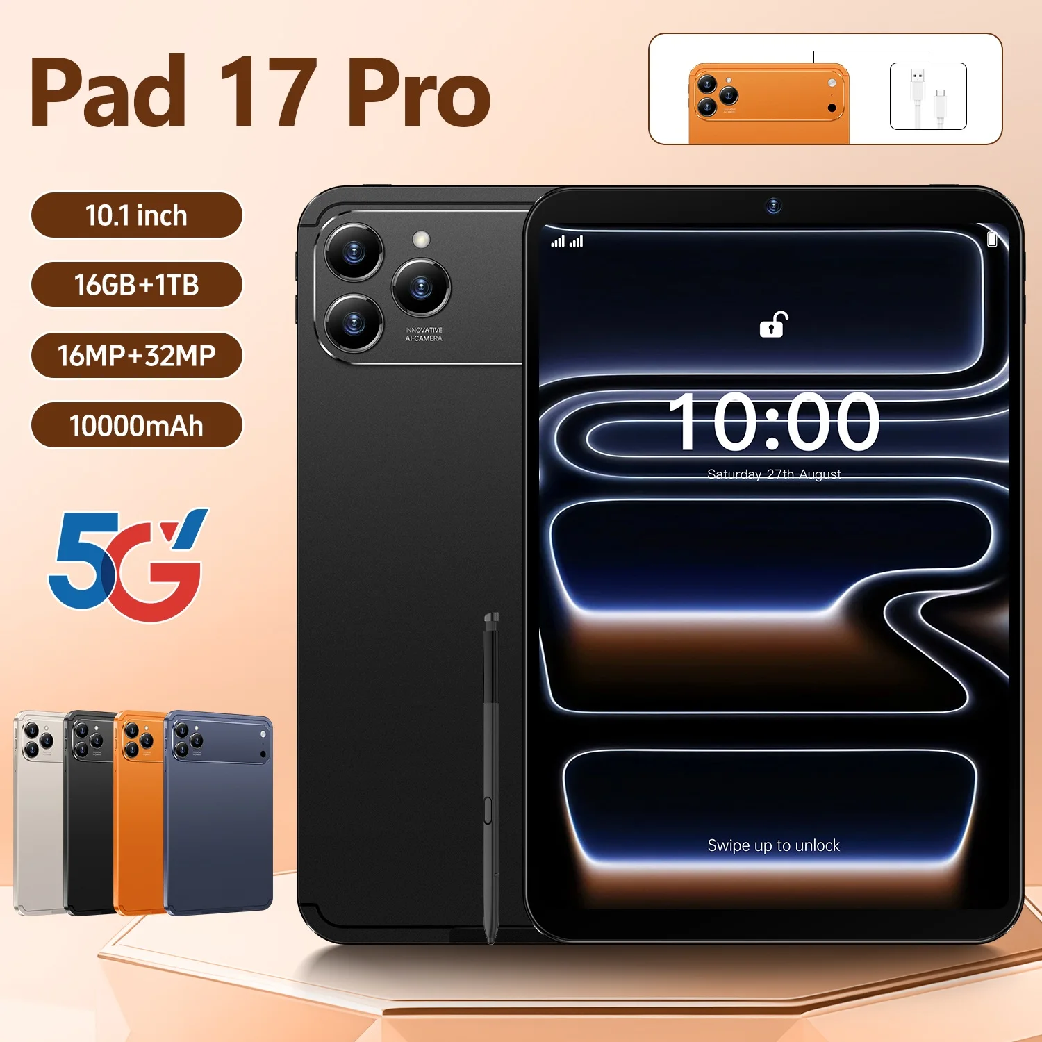 Pad 17 Pro Max 5G Global Version Tablet PC 10.1 Inch Android 15