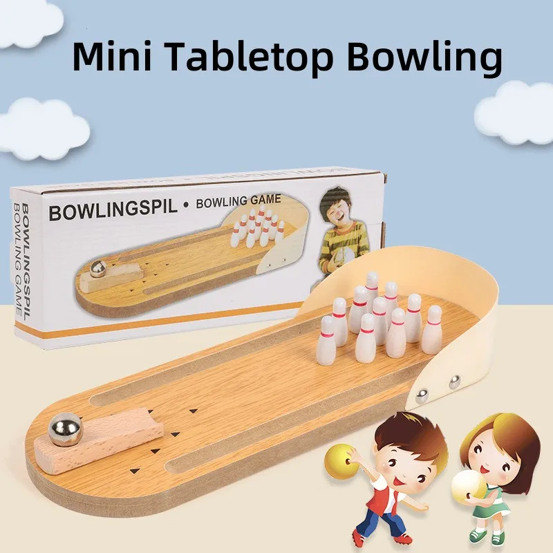 Mini Wood Tabletop Bowling Set for Home or Office Fun Desktop Game & Gag Gifts for Coworkers