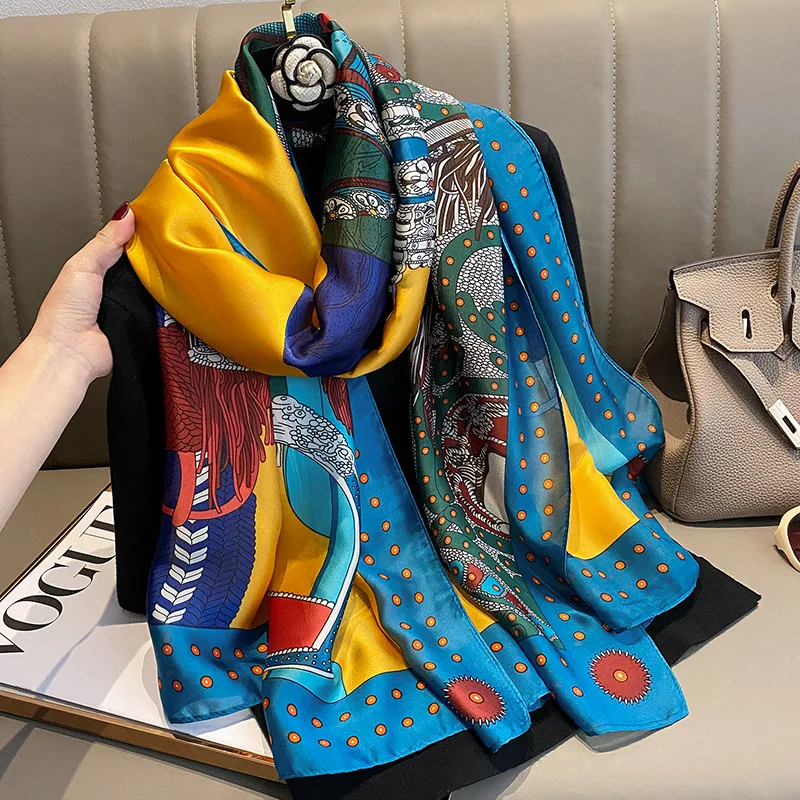 Wholesale 2023 Luxury Print Silk Satin Scarves 180*90 Women Soft Long  Foulard Beach Stoles Wrap Hijab Ladies Silk Shawl Scarf From m.