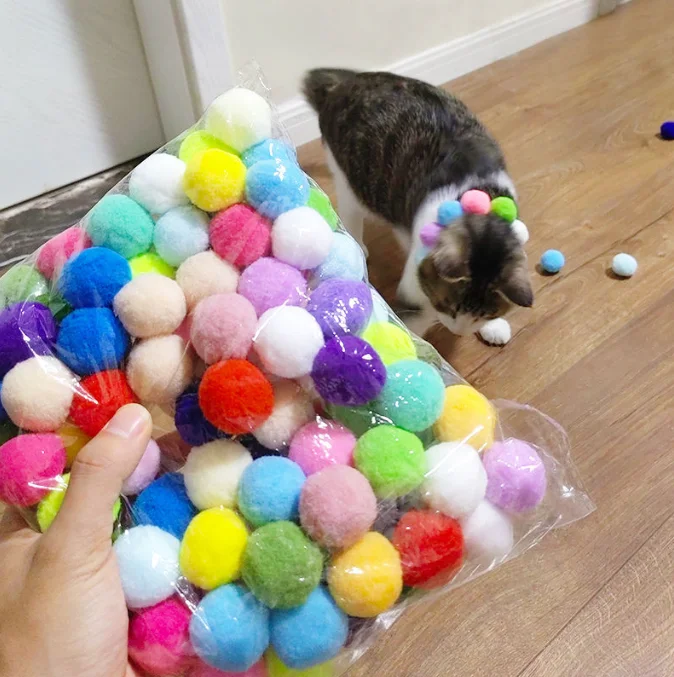 Pet Plush Balls DIY Pompoms Multicolor Pom Pom Ball Pet Cat Toy