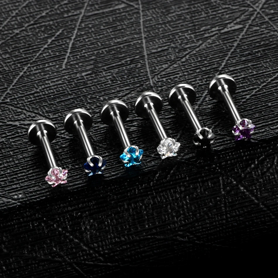 316l Surgical Steel Labret Ring Prong Set Zircon Ear Cartilage Stud
