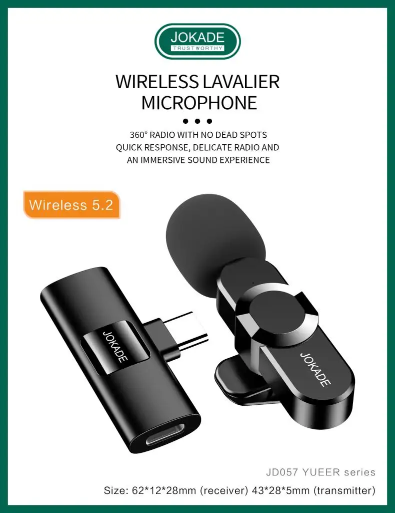 JOKADE Wireless Lavalier fashion Microphone live record interview record online class record using 4 hours 60mah