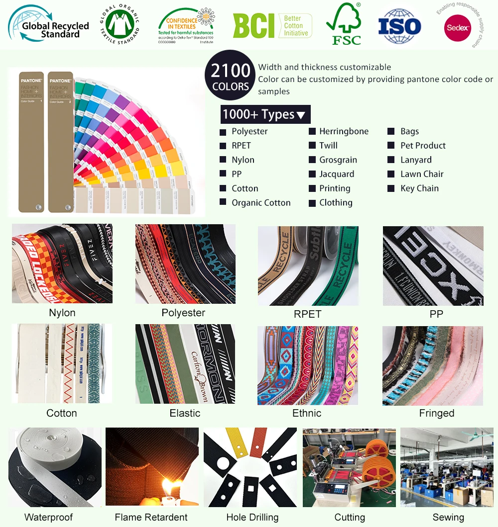 Webbing High Quality Custom Eco-Friendly 50mm Jacquard Recycled Polyester Nylon Flat Twill Style Embroidered Webbing Strap Tape