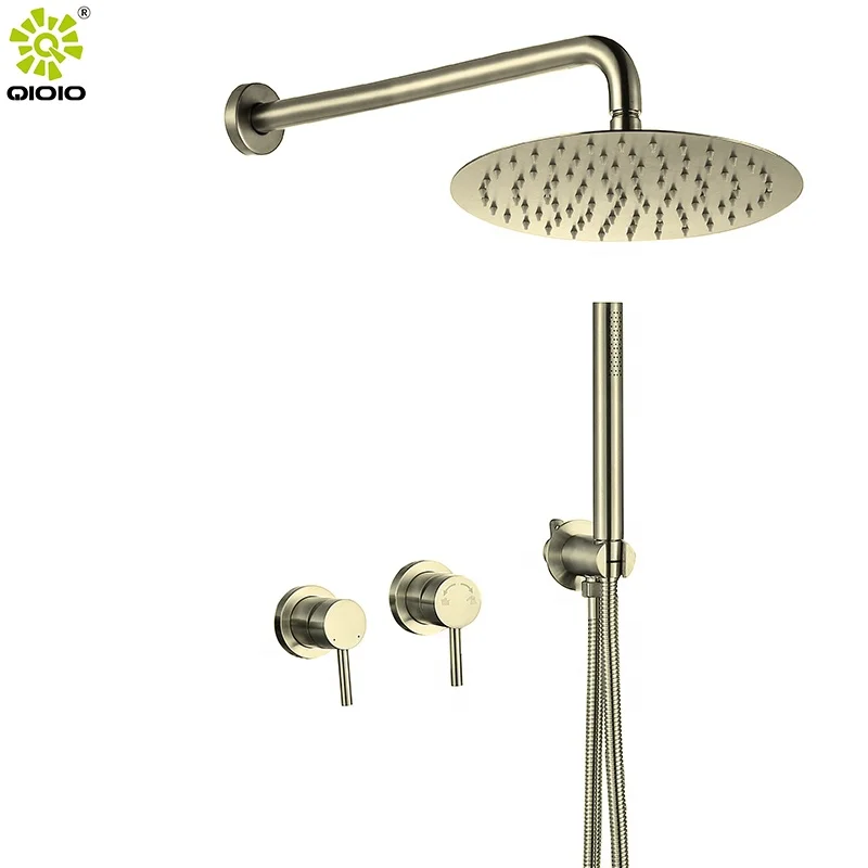 Professional manufacture 304 stainless steel Gold two handles hot and cold bathroom concealed rain showers