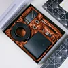 7-piece set black-wallet automatic buckle-belt-keychain-pen-cuff