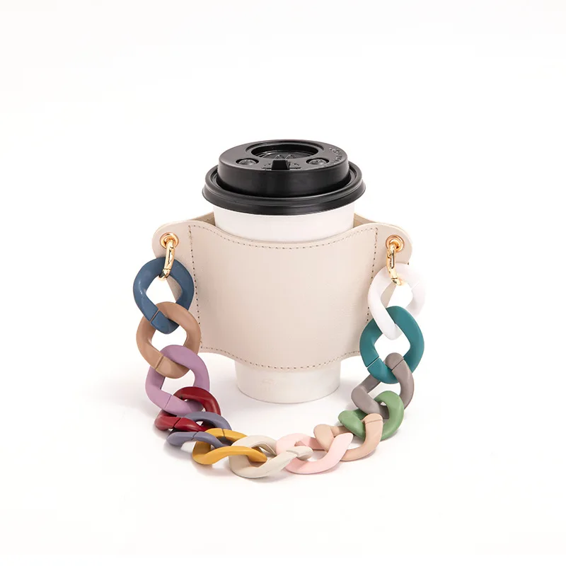 Reusable coffee cup and leather carrier personalised 