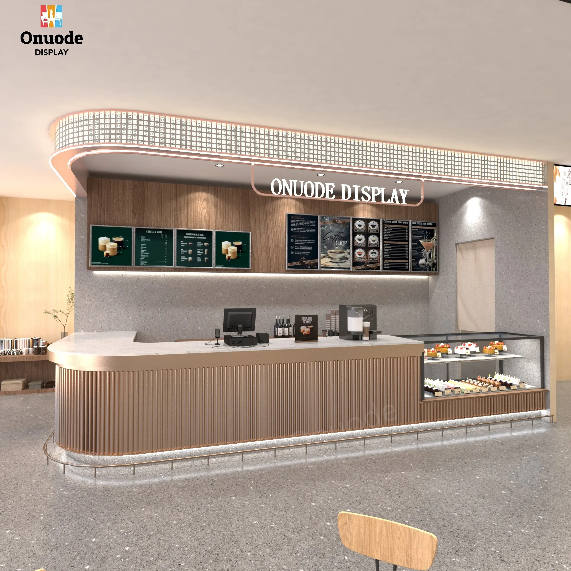 Premium Custom Café Furniture | Stylish Wooden Donut Shop Fixtures | Modern Coffee Bar Counter Design for Sweets & Pastries