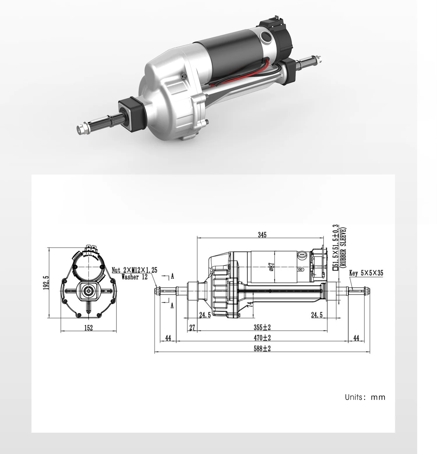 Trike Electric Rear Axle With Dc Motor 24v For Scooters Three Wheel ...