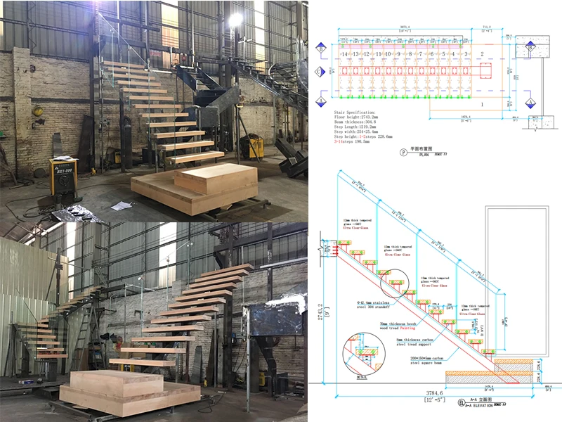 Interior residential steel beam straight stairs modern iron stairs of the house price