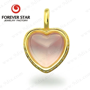 New Design Wholesale Forever Star Jewelry 14K Gold Rose Quartz Heart Crystal Pendant with Diamond Unisex Classic