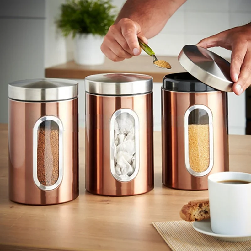Stainless Steel Copper Tea Sugar Coffee Canisters Stainless Steel