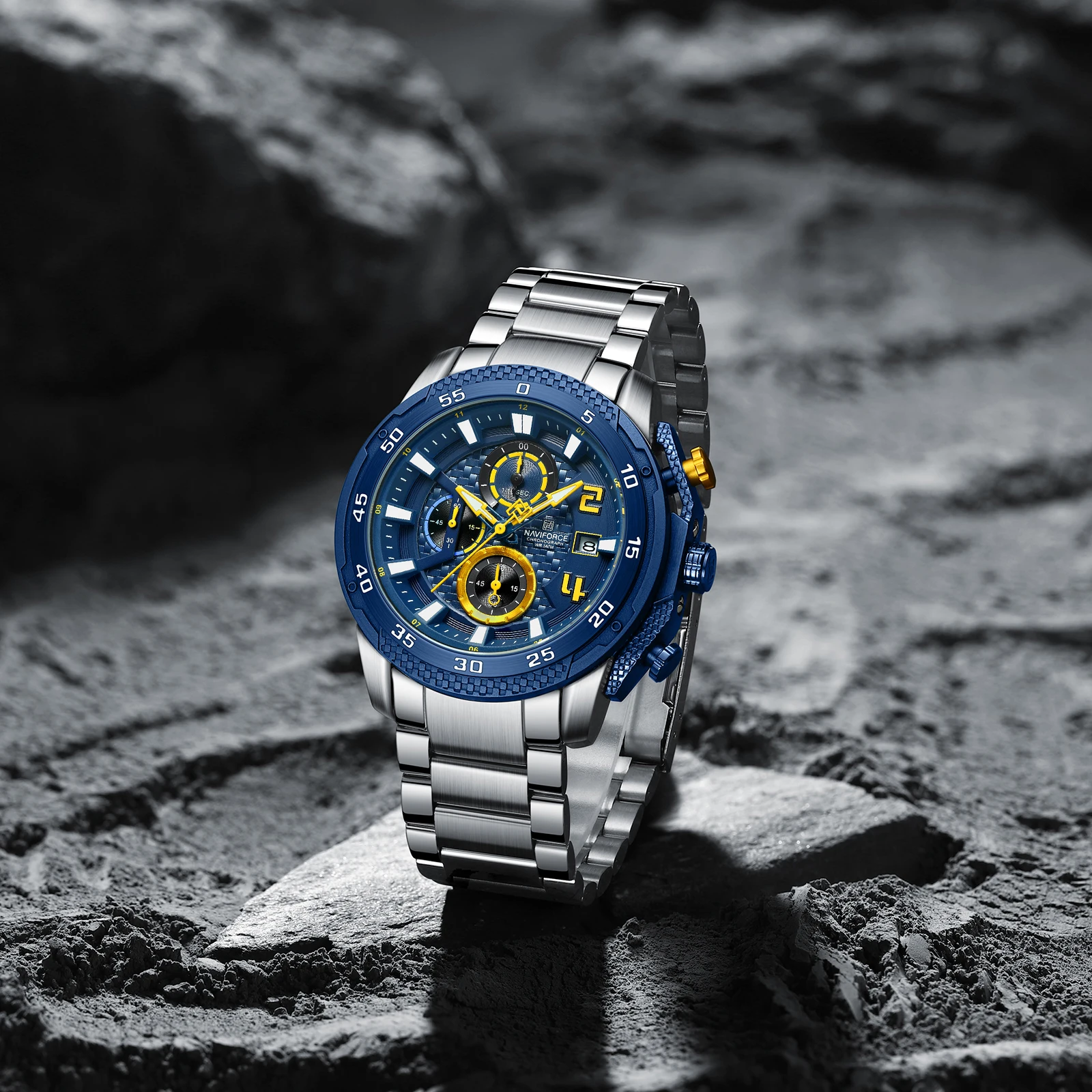 NAVIFORCE 8047 Men Watch Sport Top Brand Luxury Chronograph Date Original Wristwatch Stainless Steel Watches Quartz Male Clock