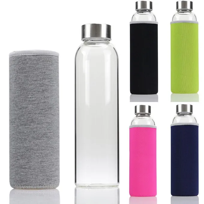 Custom Logo Eco-Friendly 300ml High Borosilicate Insulated Glass Water Bottle Cylindrical Sport Style Thermal Silicone Free