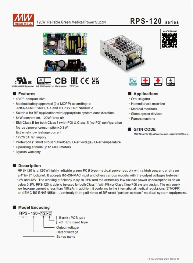 Mean well RPS-120-15 Medical Power Supply| Alibaba.com