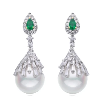 Custom Luxury Jewelry 18k gold diamond emerald engagement  pearl earring Top Workmanship
