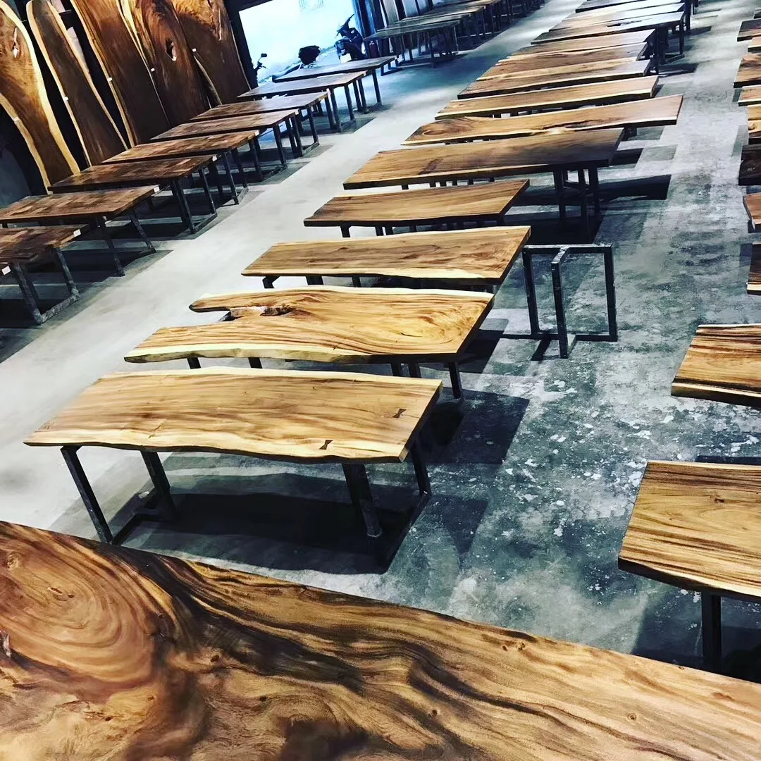 Factory Live Edge Walnut Solid Wooden Slab Dining Table Restaurant