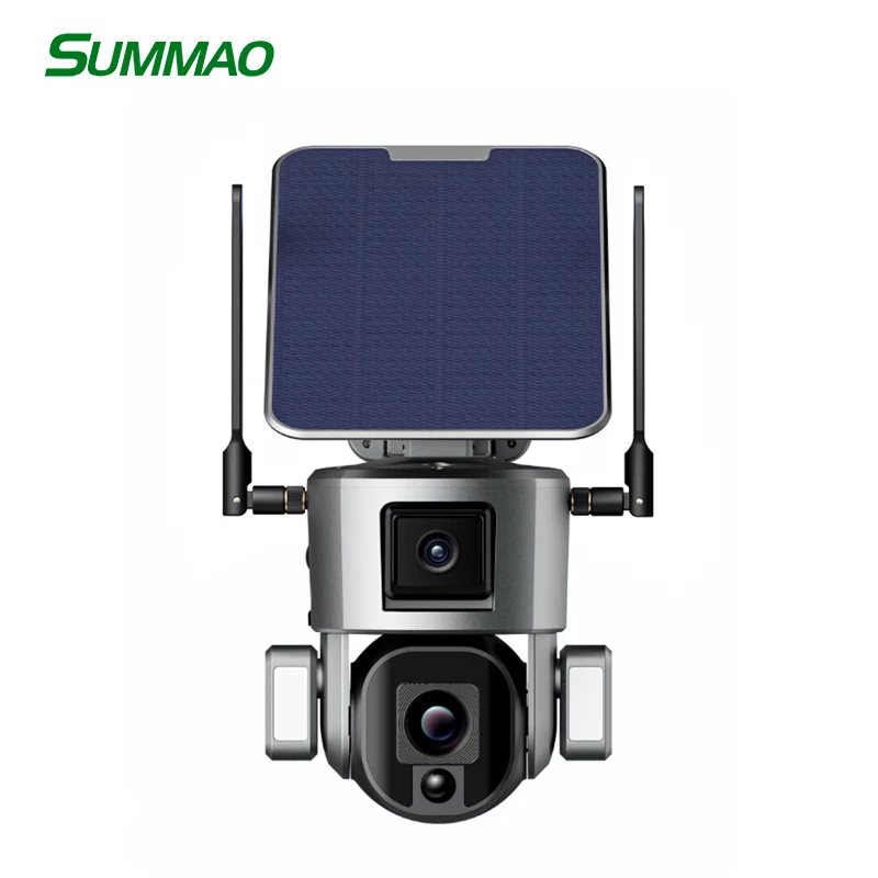 SUMMAO WiFi Outdoor Wireless Pan Tilt Zoom Solar Monitoring System Dual 8 Million Camera Wide Angle Function Cloud Data Storage