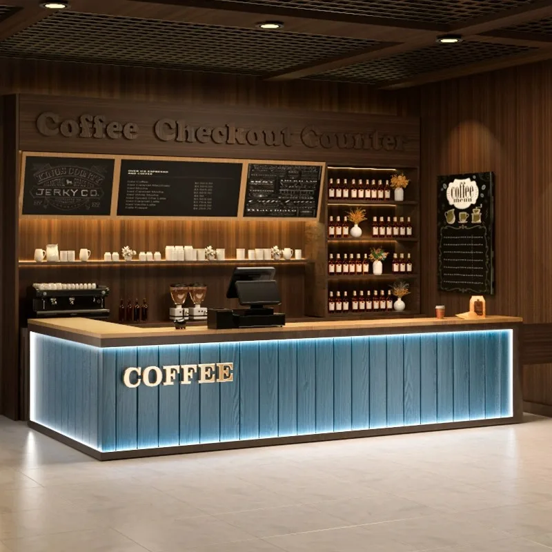 Customizable Minimally Modern Coffee Tea Shop Bar Counter Company Front Desk Reception Display Cabinets for Showcases Design