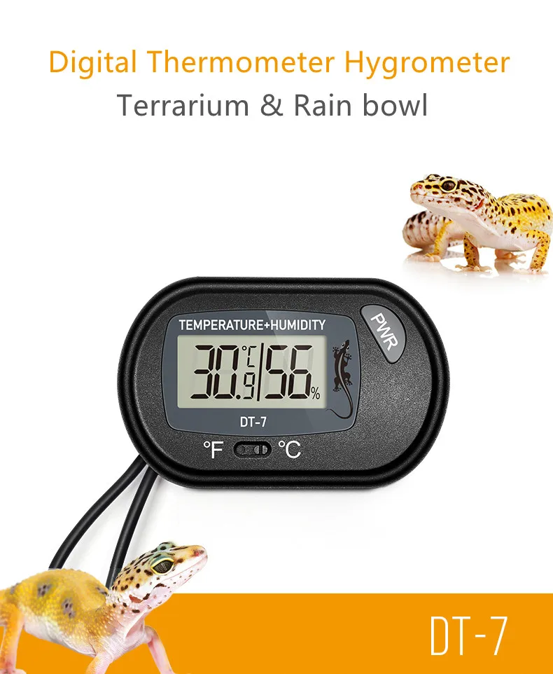 RINGDER DT-7 LCD Digital Pet Terrarium Rain Bowl Thermometer Humidity Gauge