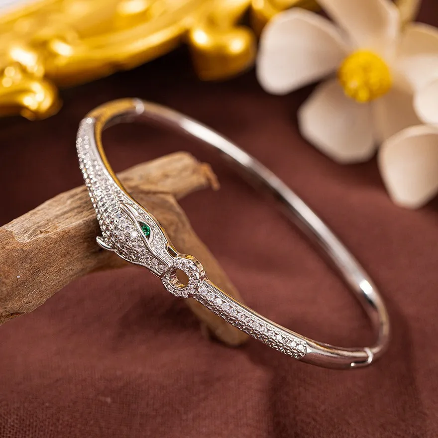 Customizable Gold Panther Bangle - Art Deco Jewelry