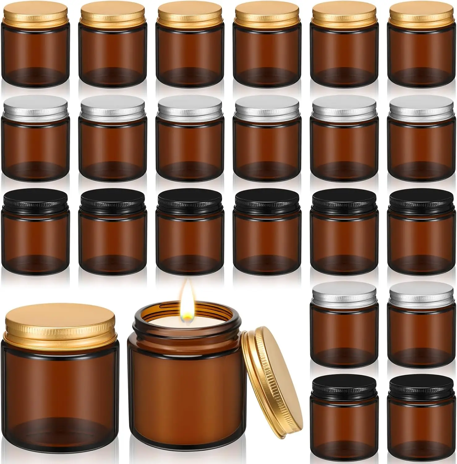 Custom Logo OEM 50ml 100ml 250ml 500ml Mini Brown Amber Round Candle Jar Empty Clear Amber Glass Jars for Candle