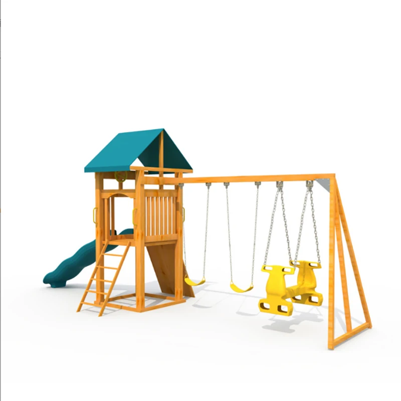 Wooden Playhouses outdoor Wooden Swing set With Tarp Roof And Slide For