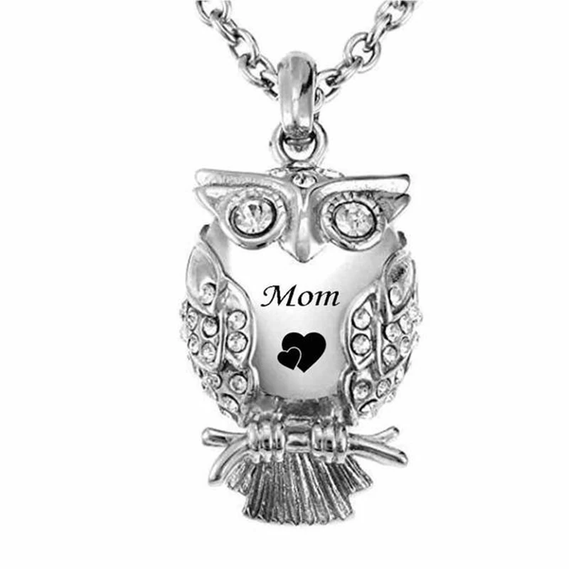 Classic Owl Cremation Urn Pendant Necklace for Ashes Stainless Steel Memorial Locket Necklaces Keepsake Jewelry for Women Men
