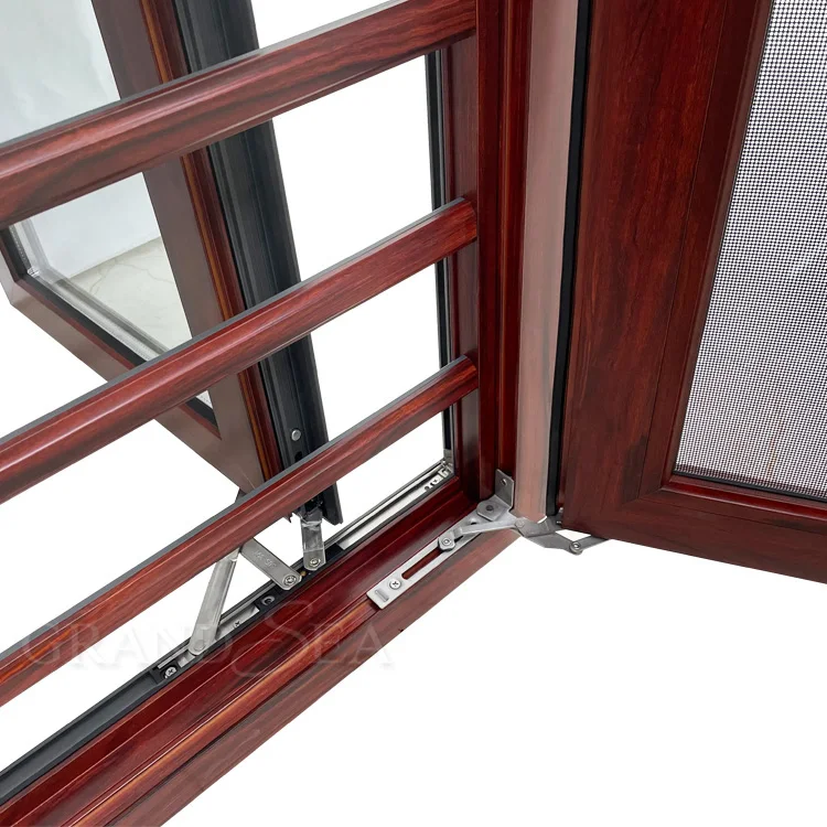 Modern Aluminum Profile Window Simple Grill Design  Casement Wood Color Window