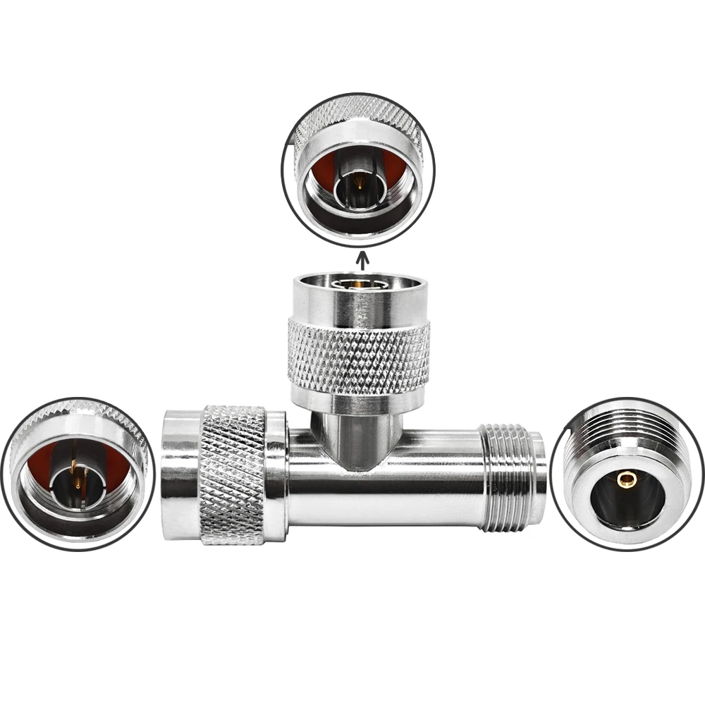T Type Triple N Male to Dual 2 N Female Triple Tee Connector T Shape 3-Way Splitter for Extension Cable