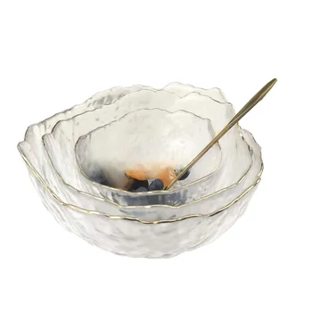 Japanese Creative Asymmetrical Gold-Rimmed Hammered Crystal Glass Salad Bowl Disposable Tea Wash Fruit Bowl Factory Direct Sales