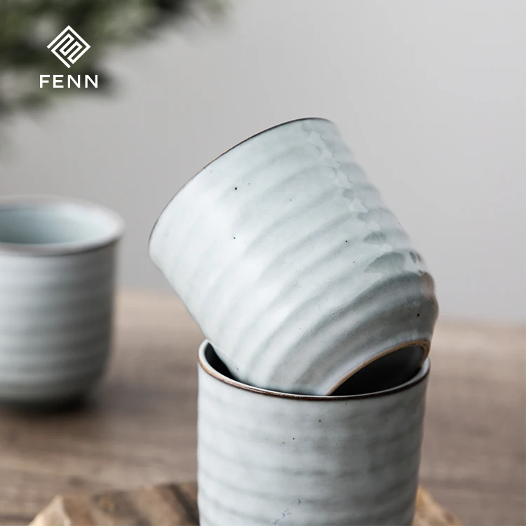 FENN fancy dusty fambe effect vintage yunomi tea cups  handleless 7oz ceramic cup for vending