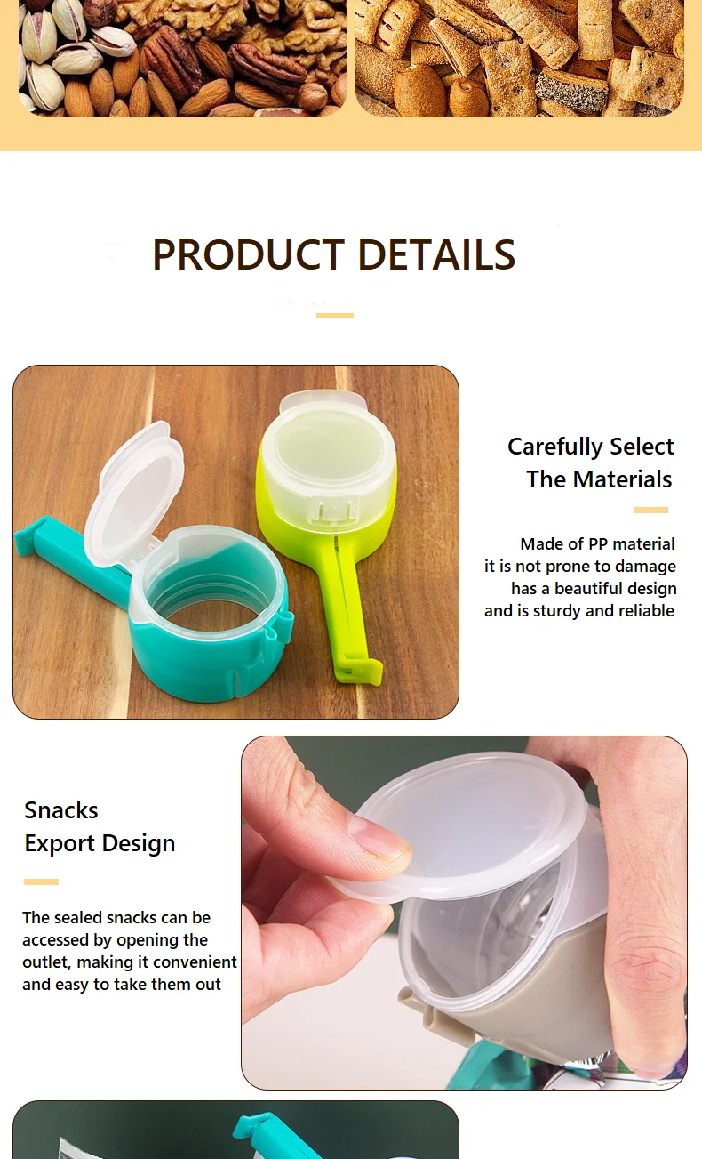 Adjustable Multi-Function Plastic Tea Moisture-Free Food Sealing Clip Leak-Proof Snack Bag Clip with Discharge Nozzle