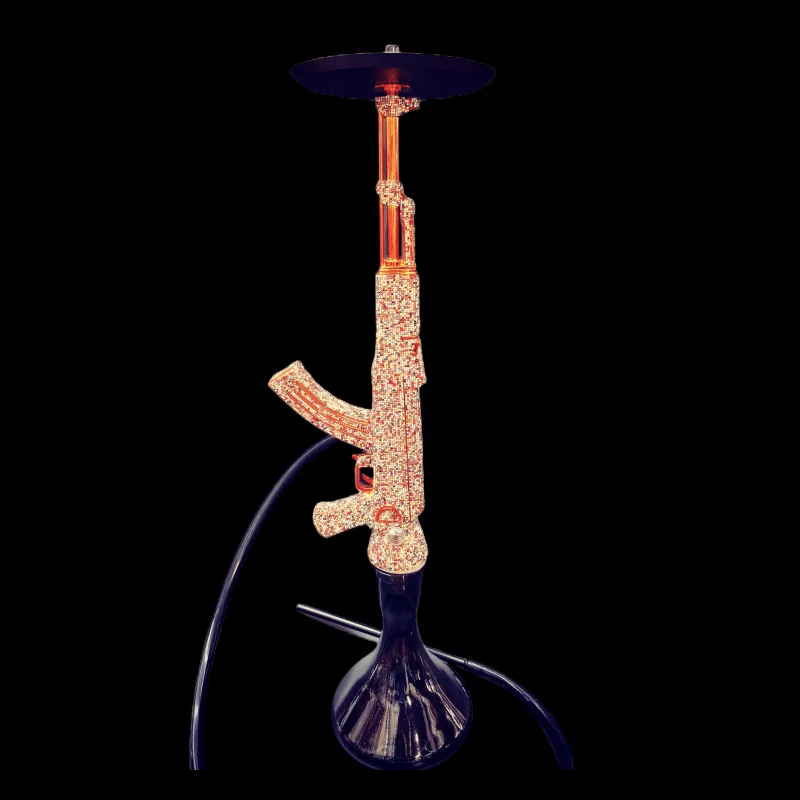 Factory Price Luxury Large Size Pink Diamond Gold Ak47 Hookah Gun Shape Shisha Shesha Sisha