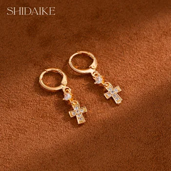 Medical Grade Round Earrings Designer Copper Gold Plated Jewelry Stylish Geometric Shape with Zircon As a Trendy Fashion Gift