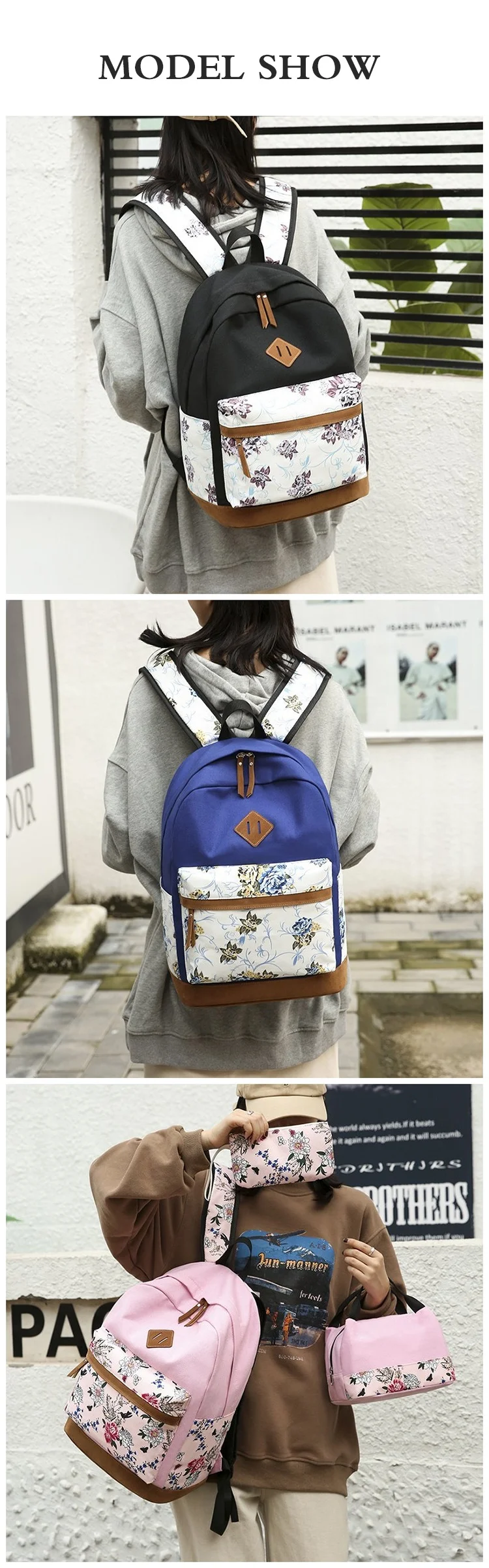 Cheap Promotion Girls Backpack Set 3 In 1 Lunch Bag Pencil Organizer