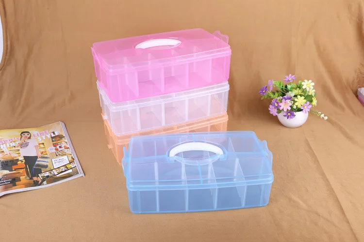 Solid color single-layer extra-large storage box 10-cell plastic portable storage box detachable piece organizer box details