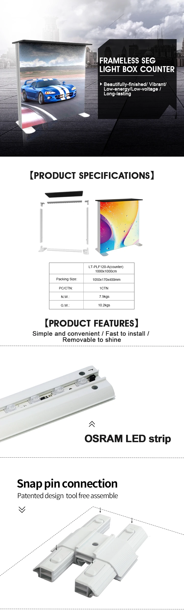 TianLang Outdoor Reception Plastic Expo Table Frameless SEG LED Light Box Counter trade show table supplier