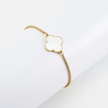 Bracciale A Catena Con Quadrifoglio Per Donna – Acciaio Inossidabile Placcato Oro 18k, Regolabile, Ipoallergenico, Portafortuna