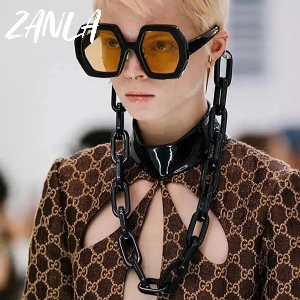 Chic Vintage Polygon Chain Sunglasses Women 2023 Fashion