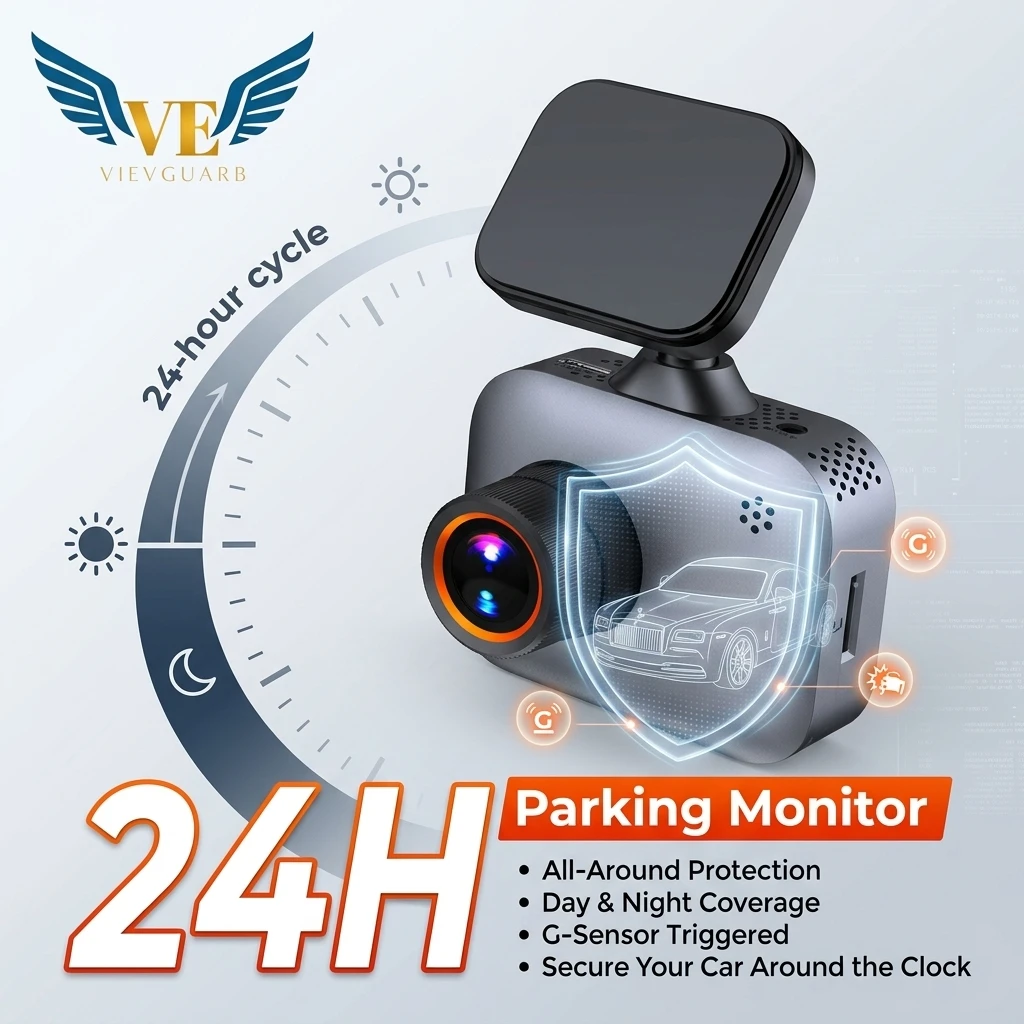 VIEVGUARB V8 Dash Cam Night Vision G-Sensor Loop Recording Parking Monitor App Control WDR 4K 1080P WiFi GPS Dual Lens 360
