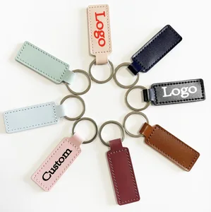 Custom Logo Print Wholesale PU Leather Name Print Keychain Creative Solid Color Leather Key Chain Multi-colors Car Key Rings
