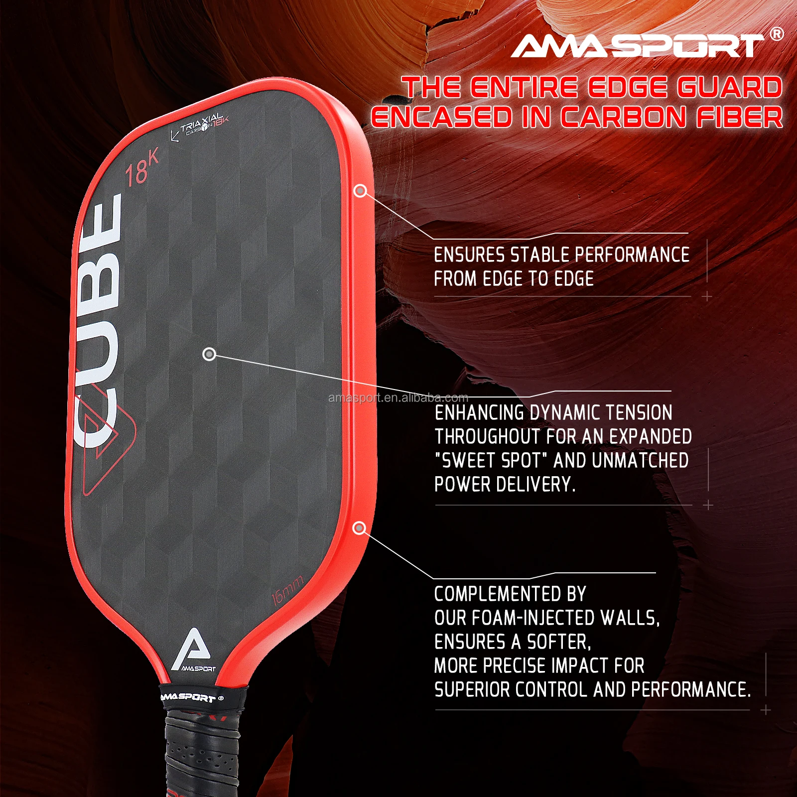 For AMASPORT 18K Carbon Fiber Custom USAPA Pickleball Paddle Racket New Arrival Durable Max Spin with Cube Surface