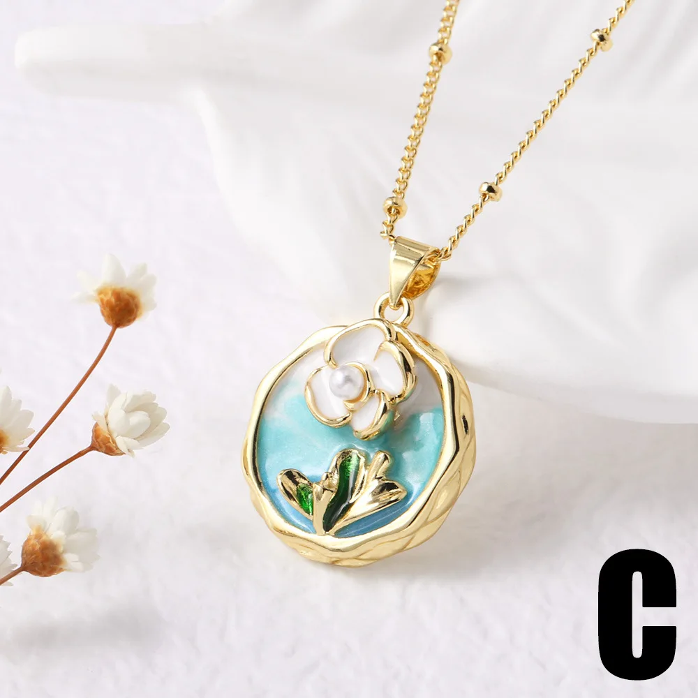 Elegant Oil Painting Necklace with Pearl Pendant