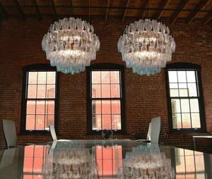 ECOJAS Customized Round Handmade Blue Glass Bell Drop Chandelier Light Ceiling Mounted Lamp for Hotel Restaurant Lighting Decor