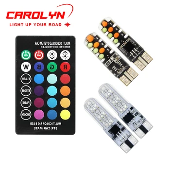 T10 RGB 5050 6 SMD Car LED colorful lights remote control license plate lights flashing T10 RGB LED Car Light