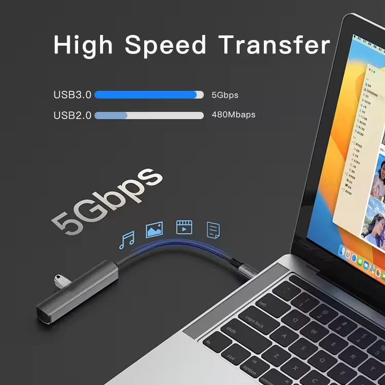 UNIEAN Wholesale 4 in 1 Type C Aluminum HUB 5Gbps High Speed USB HUB 3.0 4 Ports Adapter for Desktops PC to Laptop