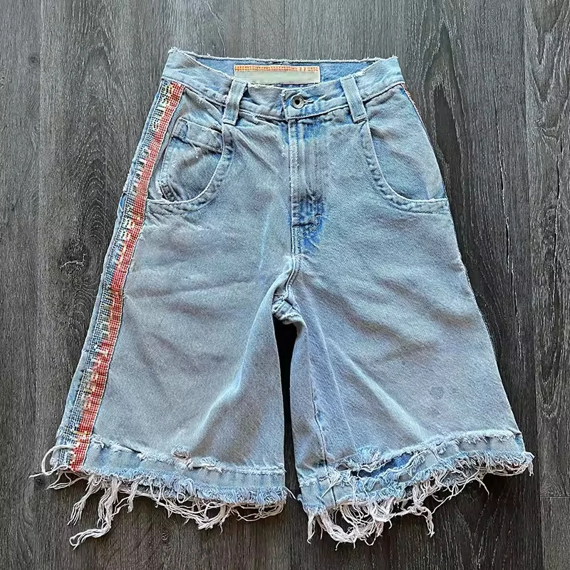 Customized High Quality Streetwear Acid Pickling Lower Hem Cut Edge Denim Short Pants HeavyWeight Vintage Shorts Jeans for Men gallery 7