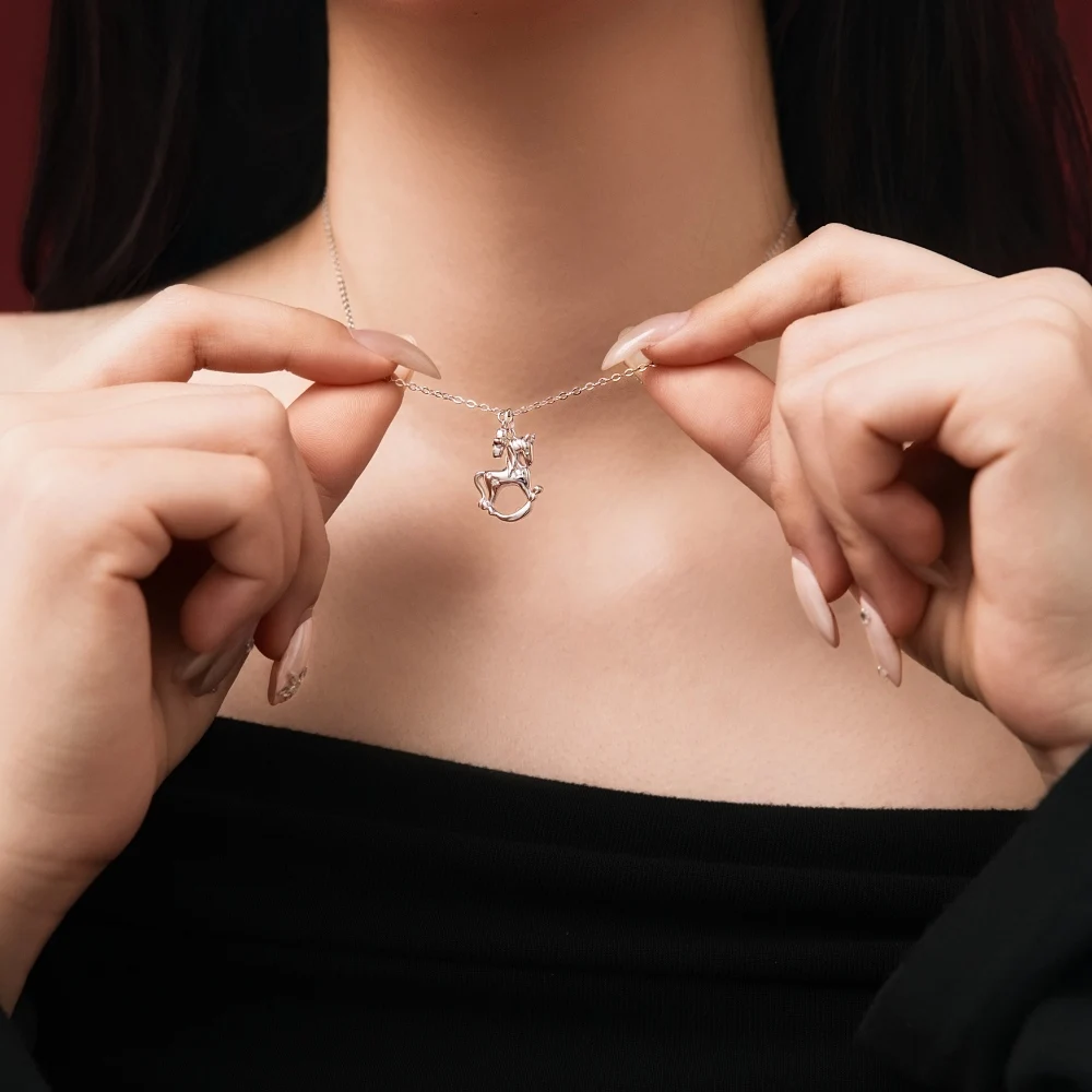 KAKODIY Petite Design Pendant 925 Sterling Silver Rhodium Plated 18K Gold Plated Chain 5A Cubic Zirconia Four Leaf Clover Horse Pendant Necklace detail 2
