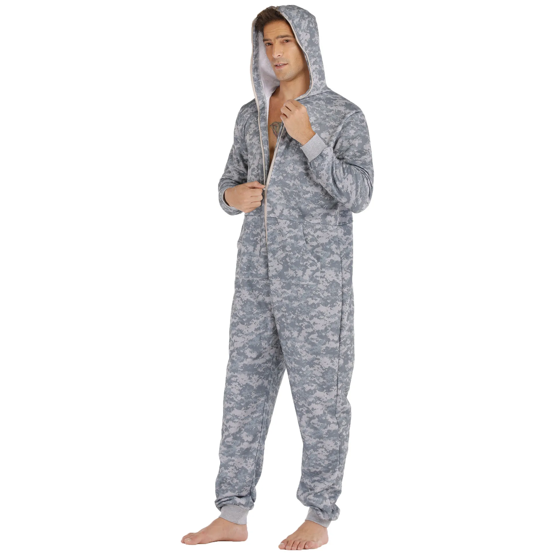 COOFANDY Mens Hooded Jumpsuit Full Zip Onesie Rompers One Piece Overalls Lightweight Tracksuit with Pockets 