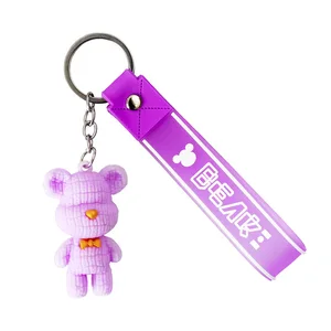 Cartoon Bear Silicone Tie Light Keychain PVC Bears Promotional Gift Silk Screen Printing for Personal Use Corporate Giveaways